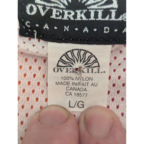 VTG Overkill‎ Canada Colorblock Shorts Men's Large Red Orange 90s Swim Trunks - Picture 2 of 11